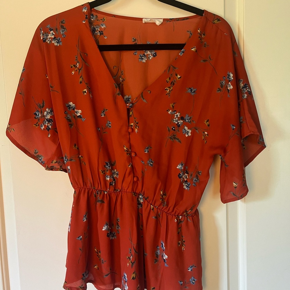 Sienna Sky Red Flutter Sleeve Floral Blouse